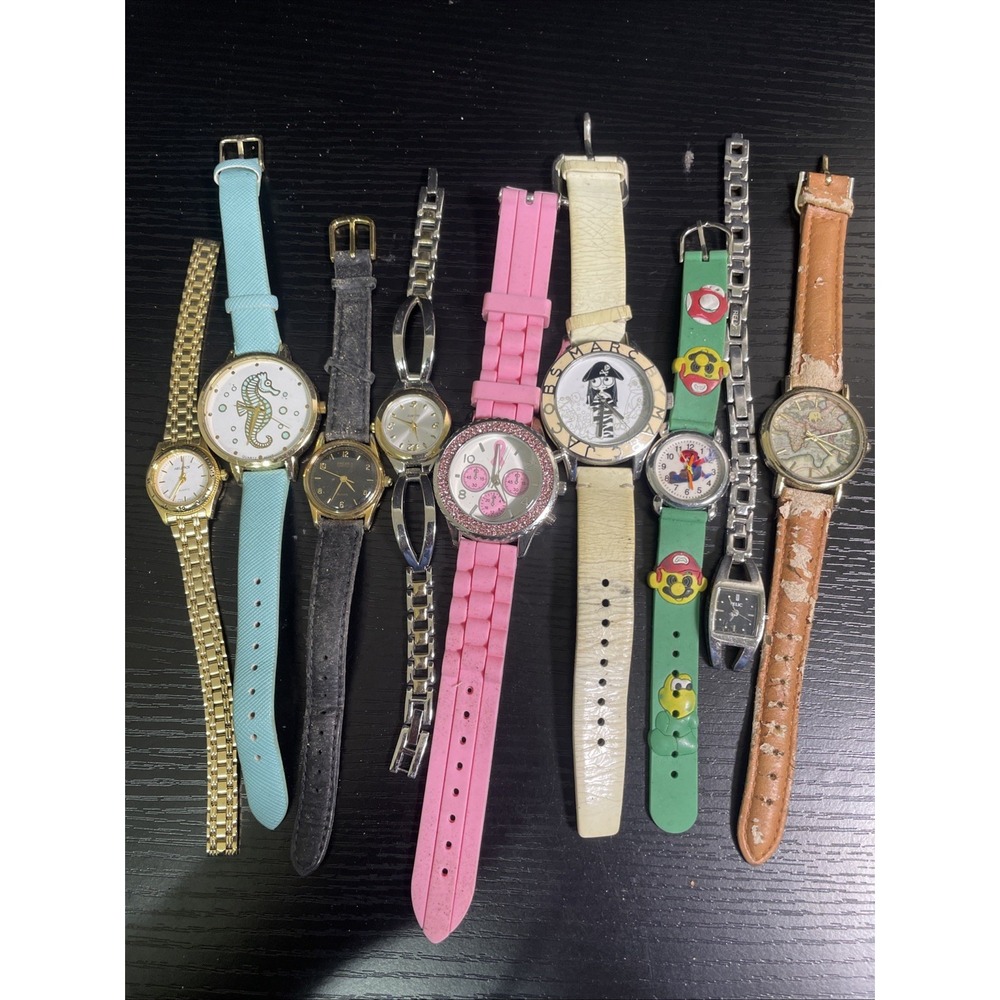 9 Watch Lot Marc Jacobs Fossil Relic Mario Untested Parts Repair